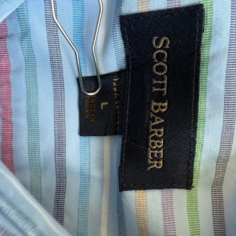 Scott Barber Men Large Button Down Shirt Blue Multi Color Vertical Stripe Cotton - Picture 2 of 5